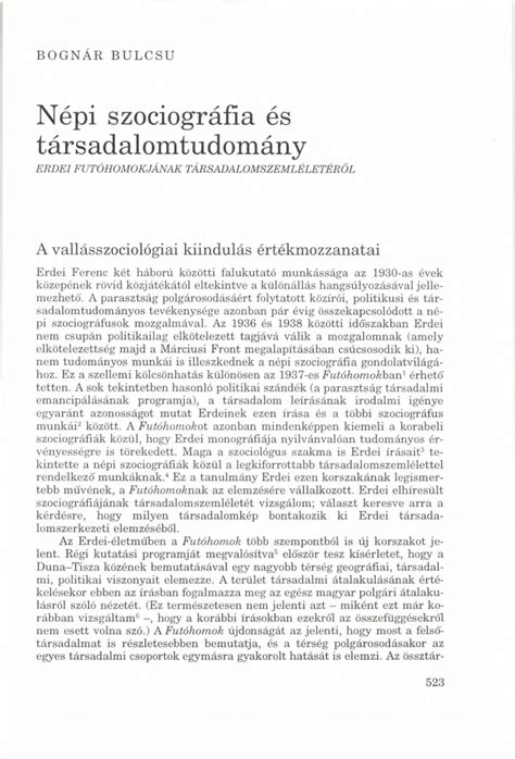 Népi szociográfia és társadalomtudomány I. A vallásszociológiai .